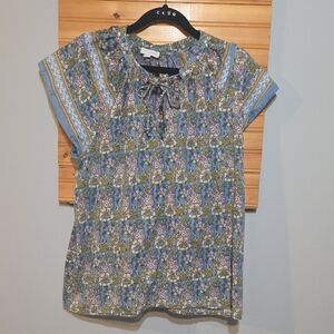 Jennifer & Grace Floral Blue Short Sleeve Blouse Women's Medium